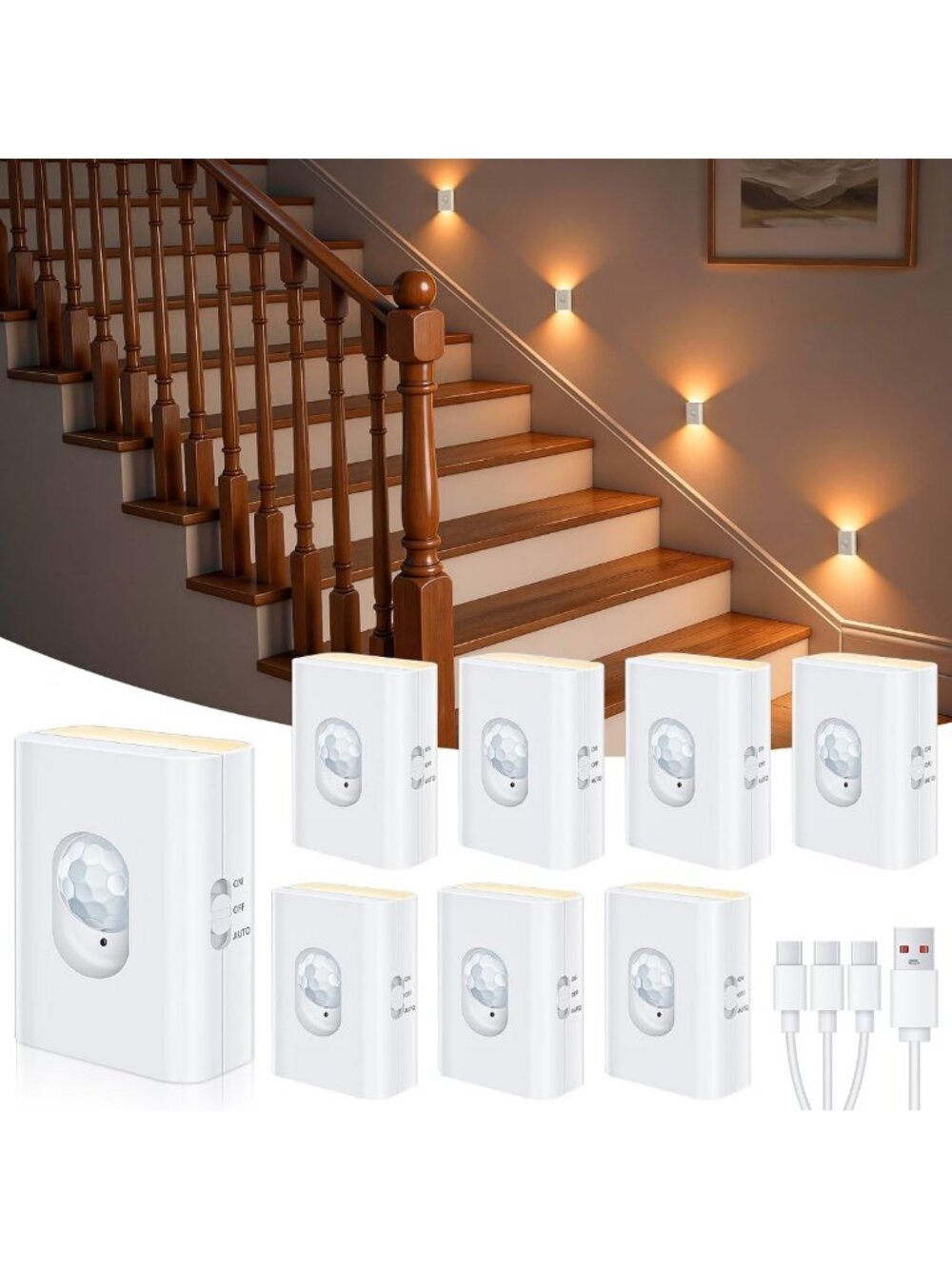 Rechargeable Motion Sensor Night Lights - Soft White LED Stair Lighting